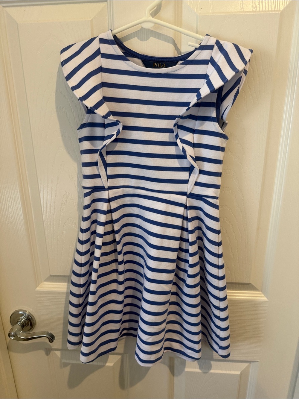 Polo by Ralph Lauren Navy and White Striped Ruffle Sleeve Girls Dress